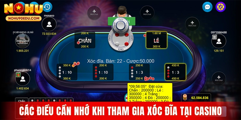 Các điều cần nhớ khi tham gia xóc đĩa tại casino